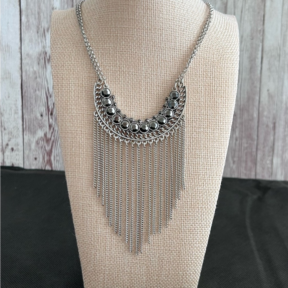 Lucky Brand Silver Fringe Boho Necklace